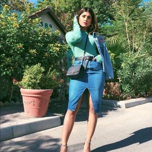 High waisted denim skirt